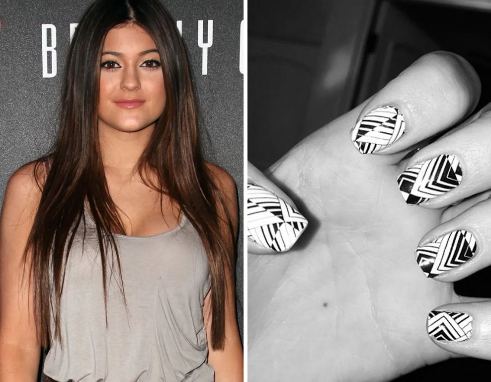 black and white zebra print nails on a celebrity walking the red carpet