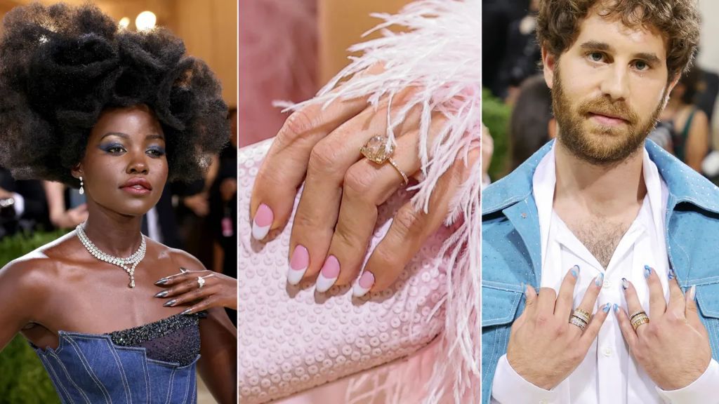 celebrities showcased patriotic and americana-themed nail art for the 2021 met gala event.