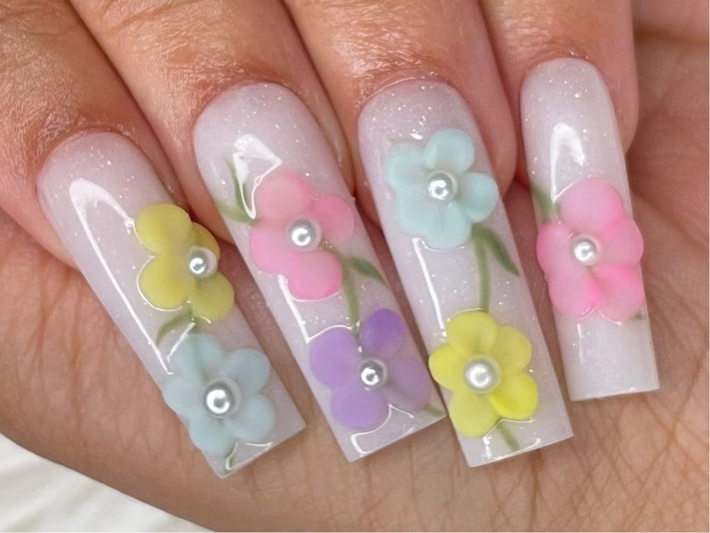 trying 3d floral nail art for spring wedding
